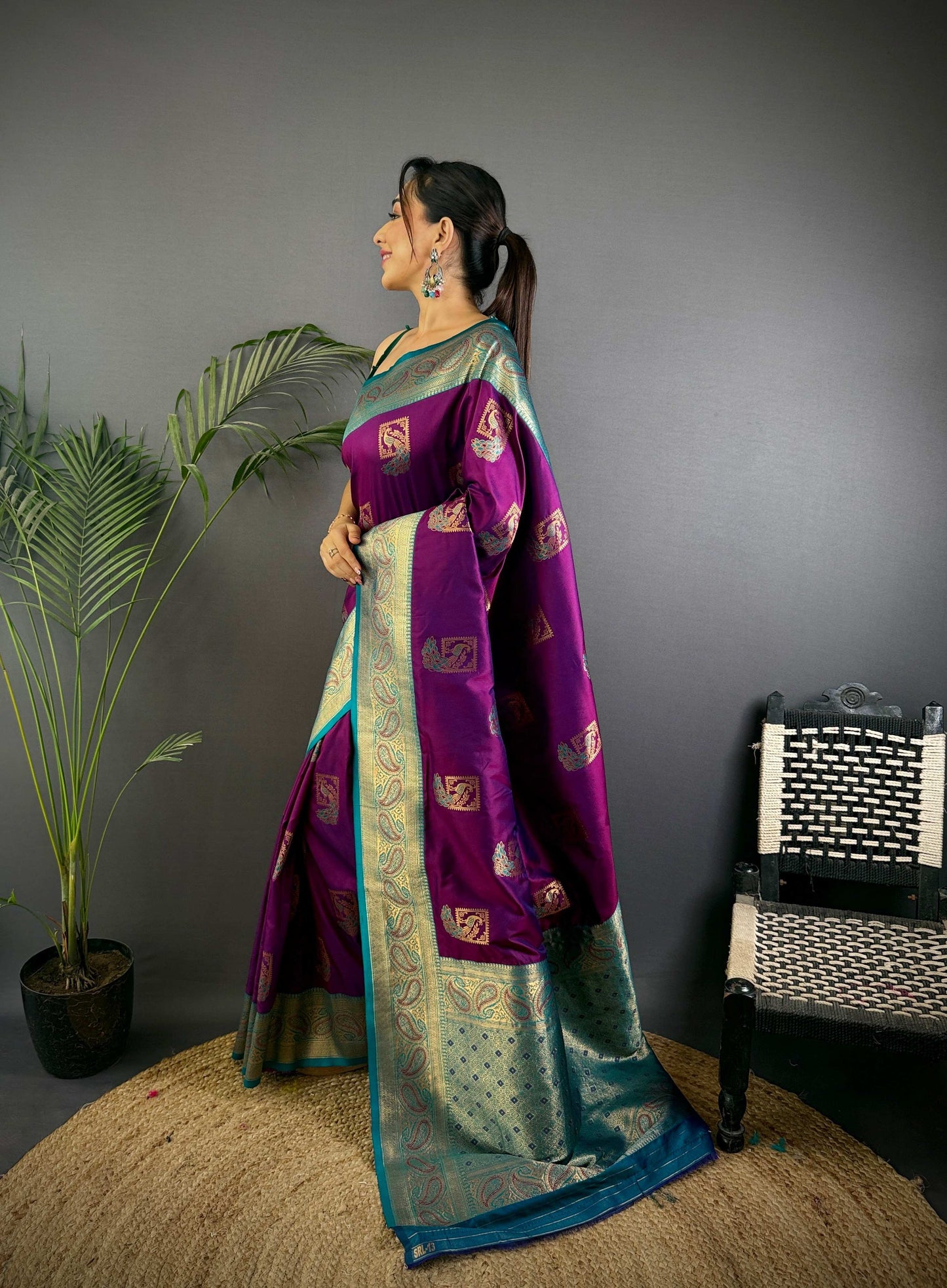 Sonakshi Women's Purple Banarasi Silk Zari Woven Traditional Saree with Blouse | Swadesiicart