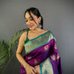 Sonakshi Women's Purple Banarasi Silk Zari Woven Traditional Saree with Blouse | Swadesiicart