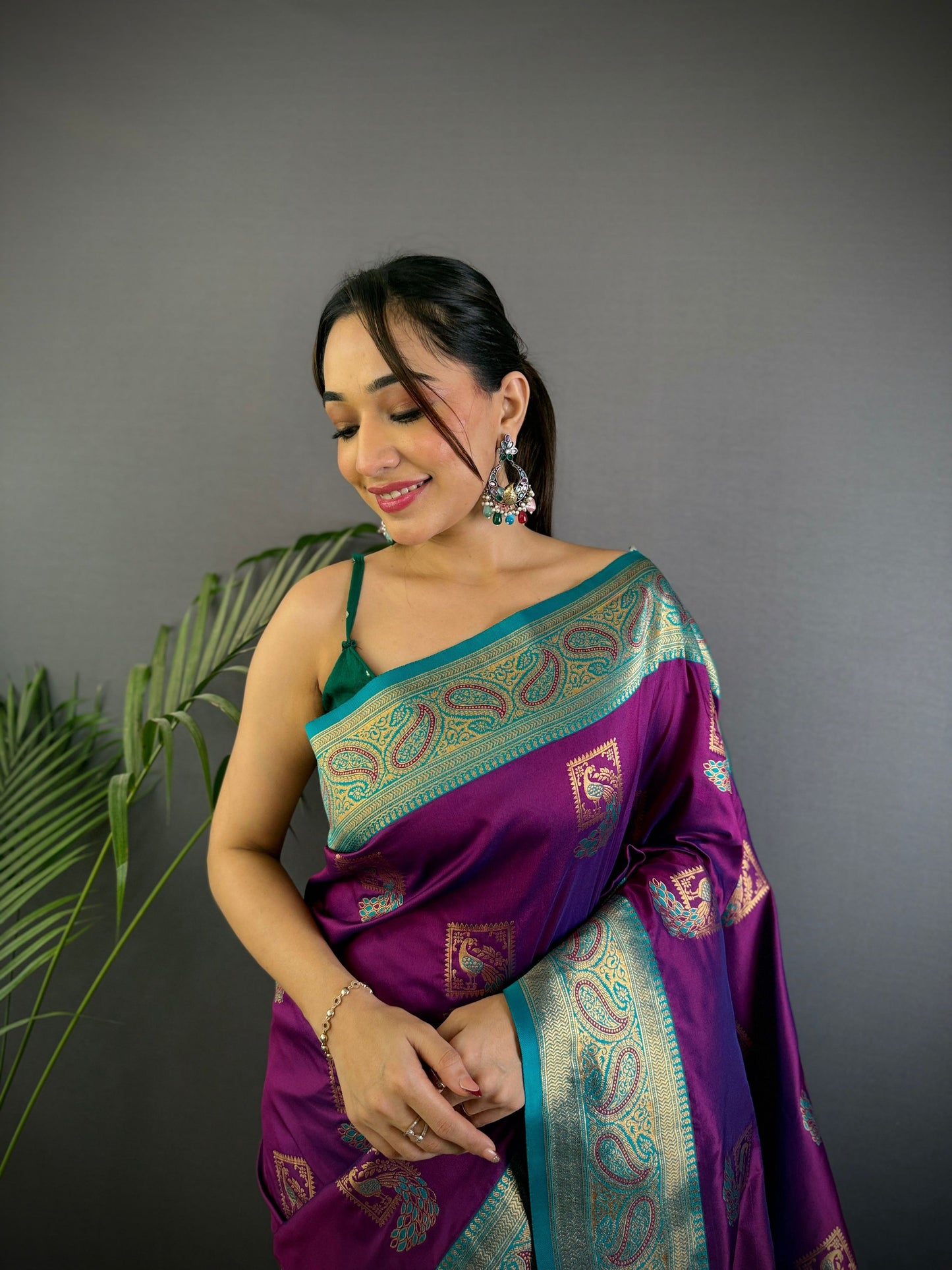 Sonakshi Women's Purple Banarasi Silk Zari Woven Traditional Saree with Blouse | Swadesiicart