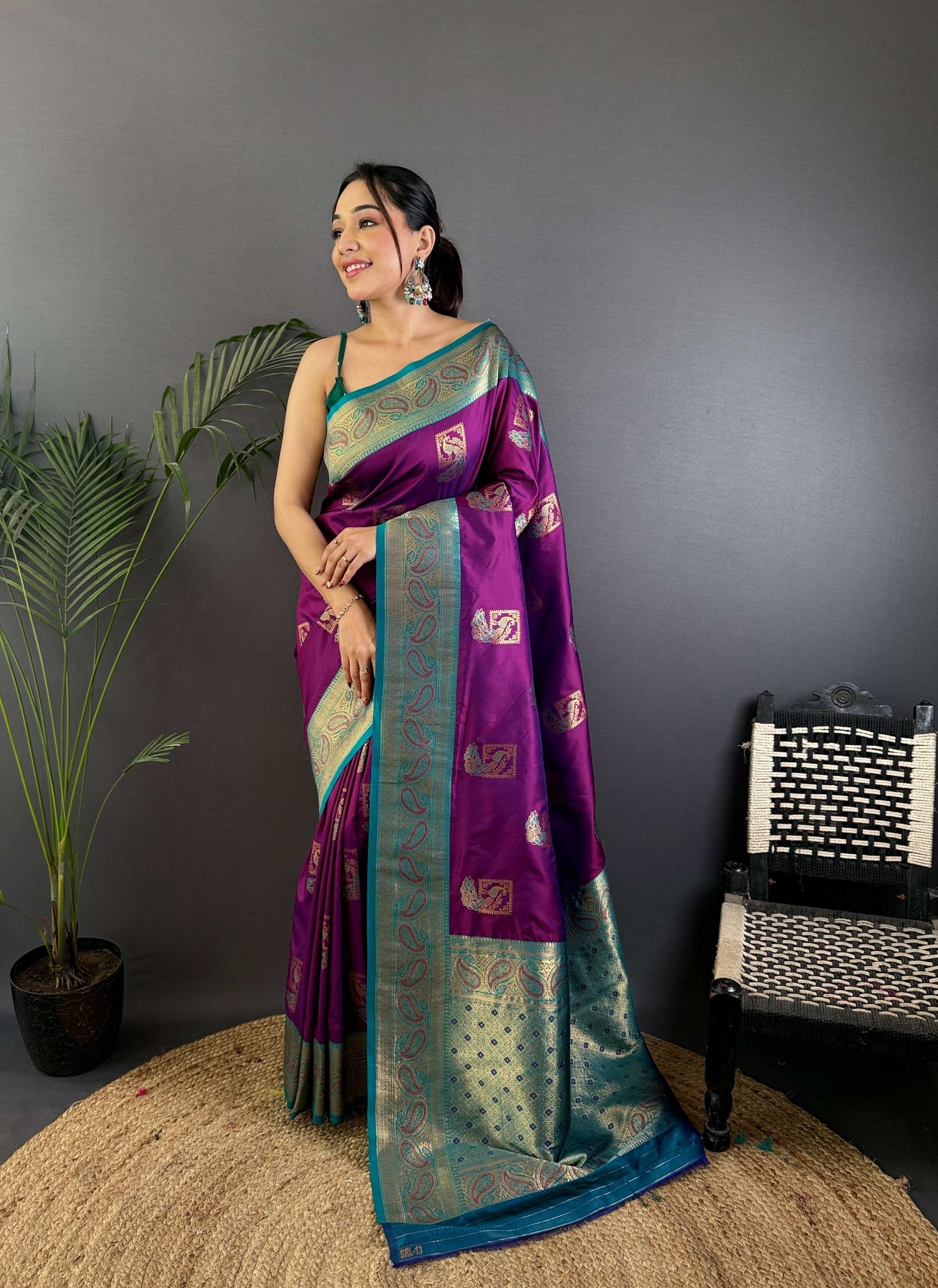 Sonakshi Women's Purple Banarasi Silk Zari Woven Traditional Saree with Blouse | Swadesiicart