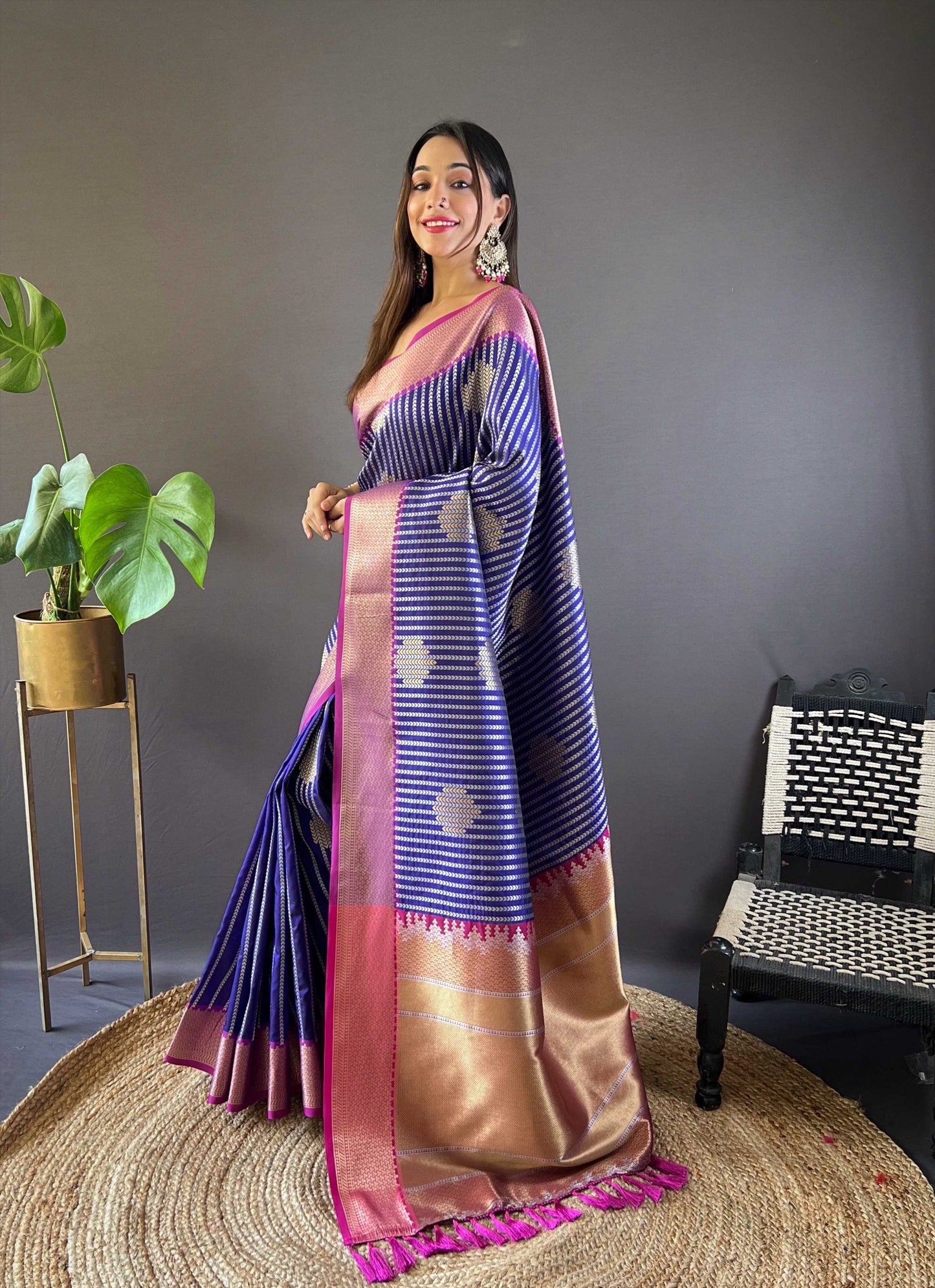 Sonakshi Women's Blue Banarasi Silk Zari Woven Traditional Saree with Blouse | Swadesiicart