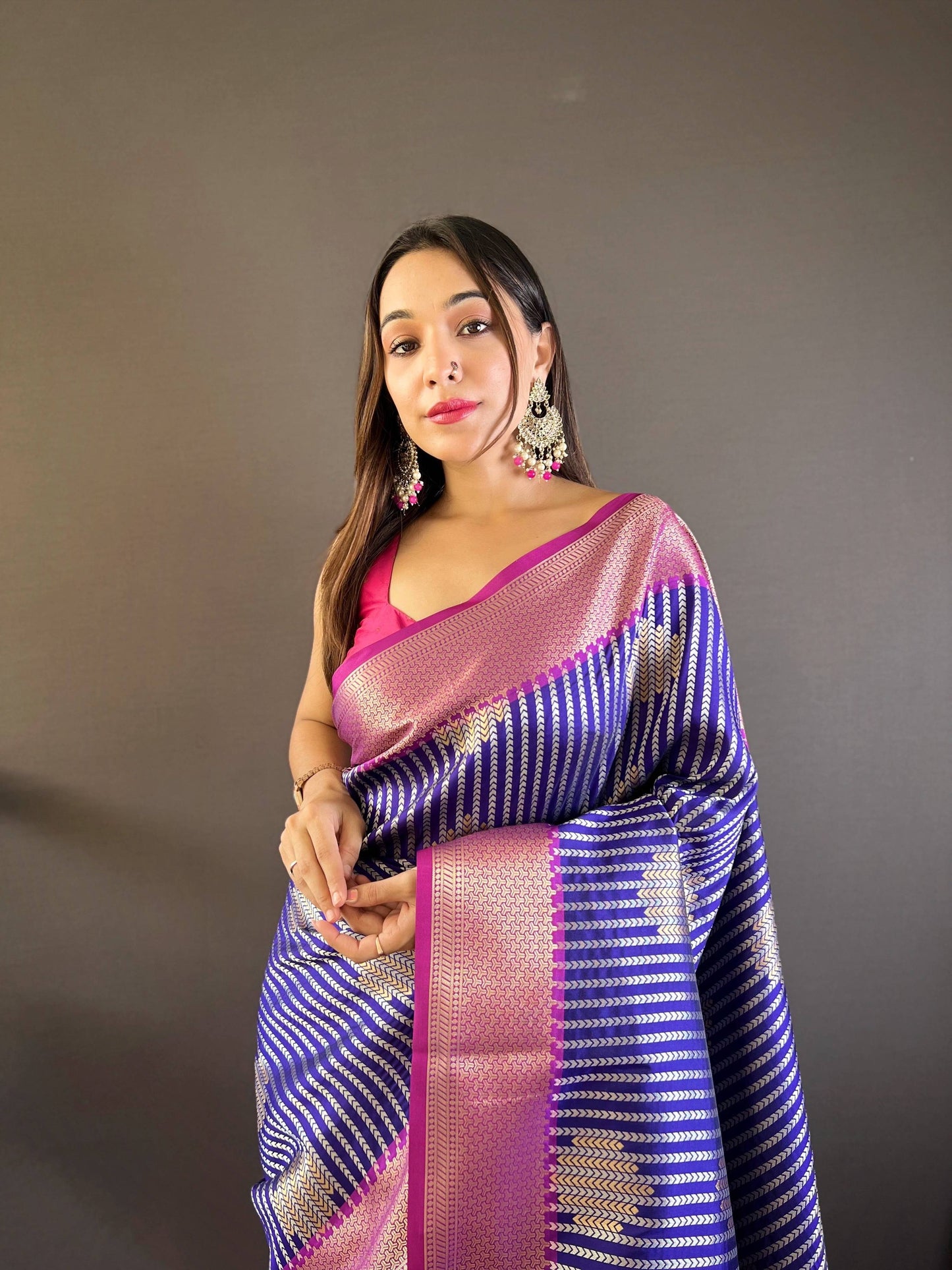 Sonakshi Women's Blue Banarasi Silk Zari Woven Traditional Saree with Blouse | Swadesiicart