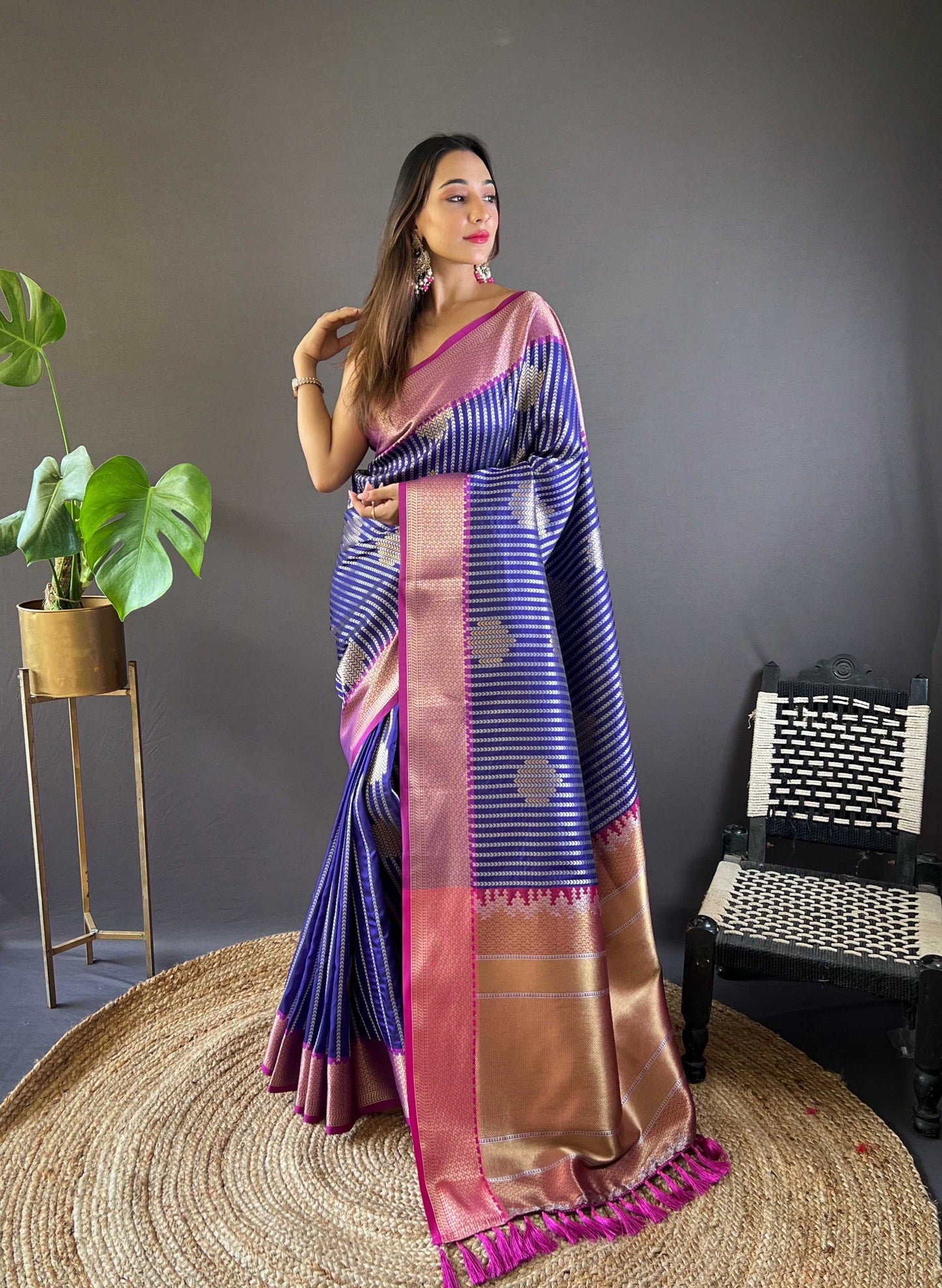 Sonakshi Women's Blue Banarasi Silk Zari Woven Traditional Saree with Blouse | Swadesiicart