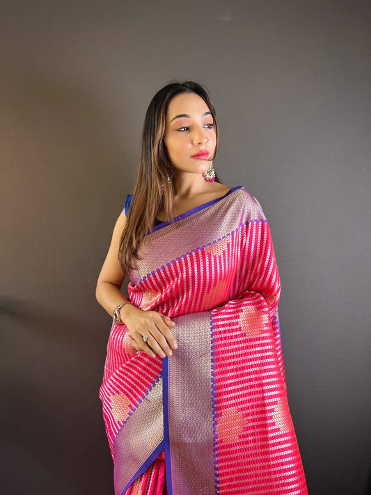 Sonakshi Women's Maharani Banarasi Silk Zari Woven Traditional Saree with Blouse | Swadesiicart