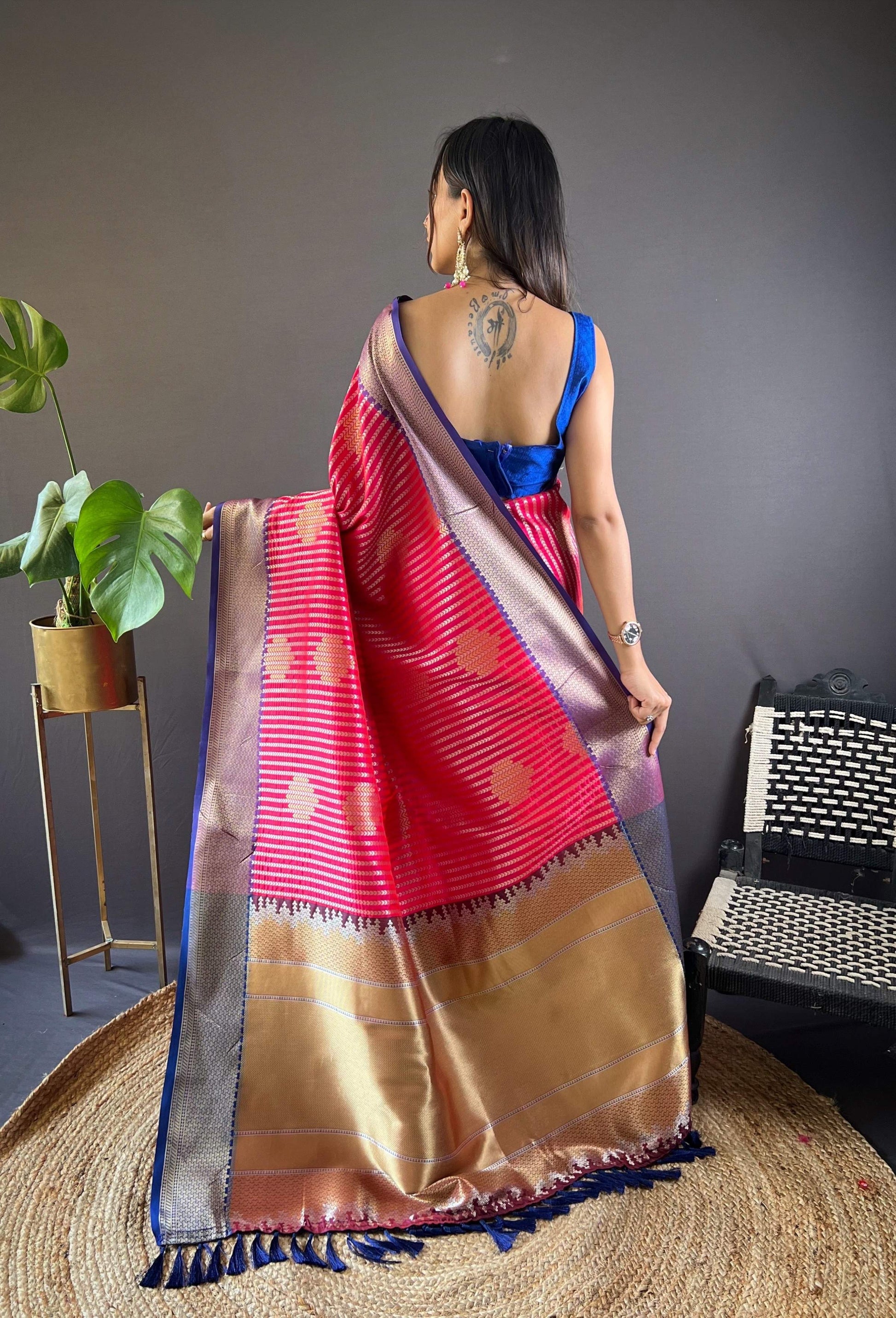 Sonakshi Women's Maharani Banarasi Silk Zari Woven Traditional Saree with Blouse | Swadesiicart