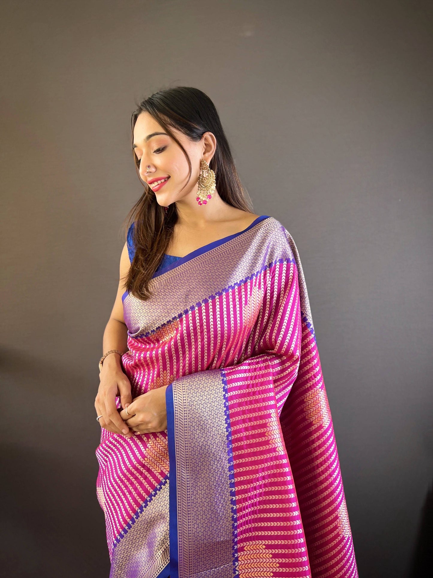 Sonakshi Women's Purple Banarasi Silk Zari Woven Traditional Saree with Blouse | Swadesiicart