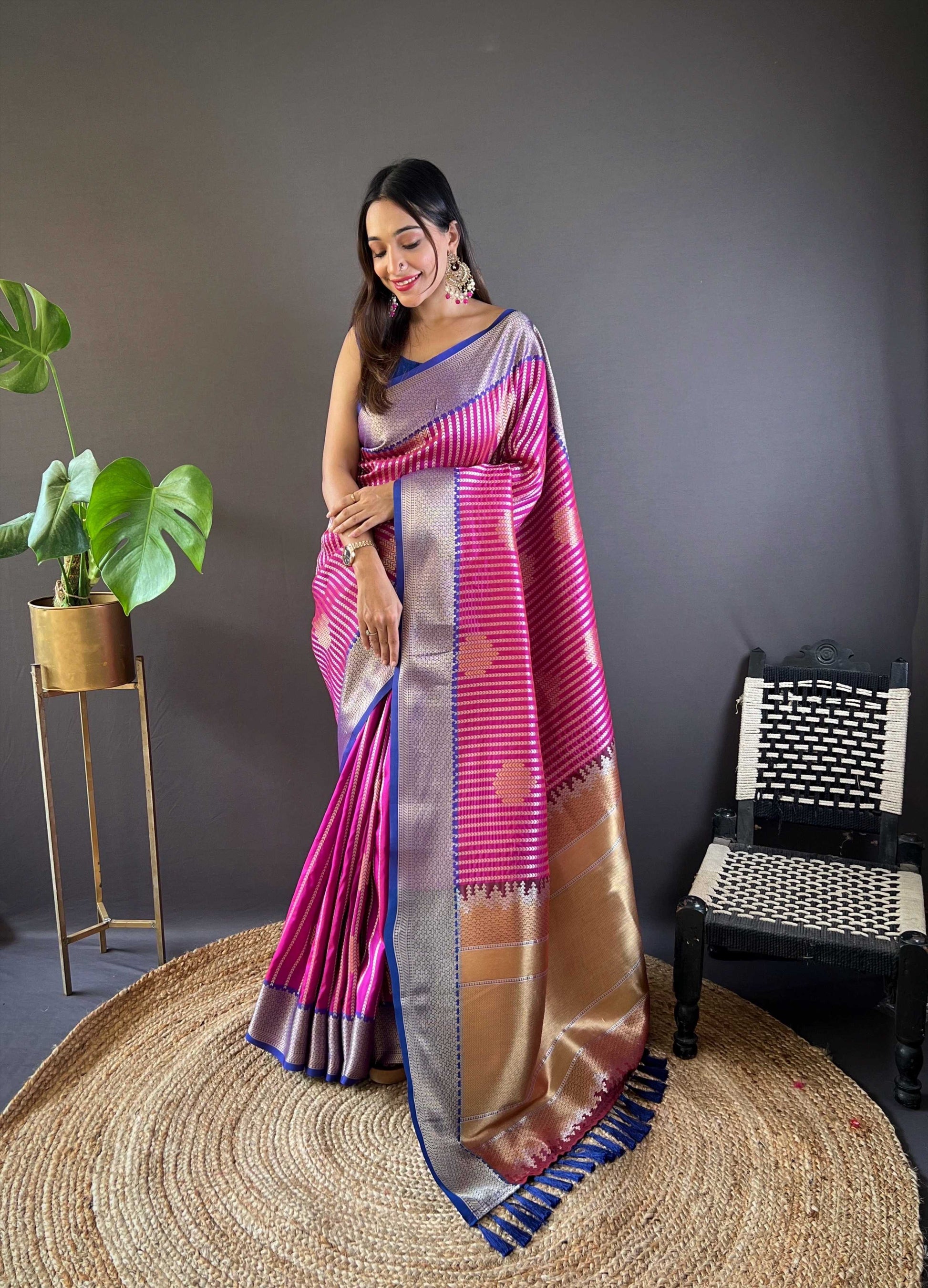 Sonakshi Women's Purple Banarasi Silk Zari Woven Traditional Saree with Blouse | Swadesiicart
