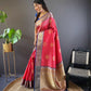 Sonakshi Women's Red Banarasi Silk Zari Woven Traditional Saree with Blouse | Swadesiicart