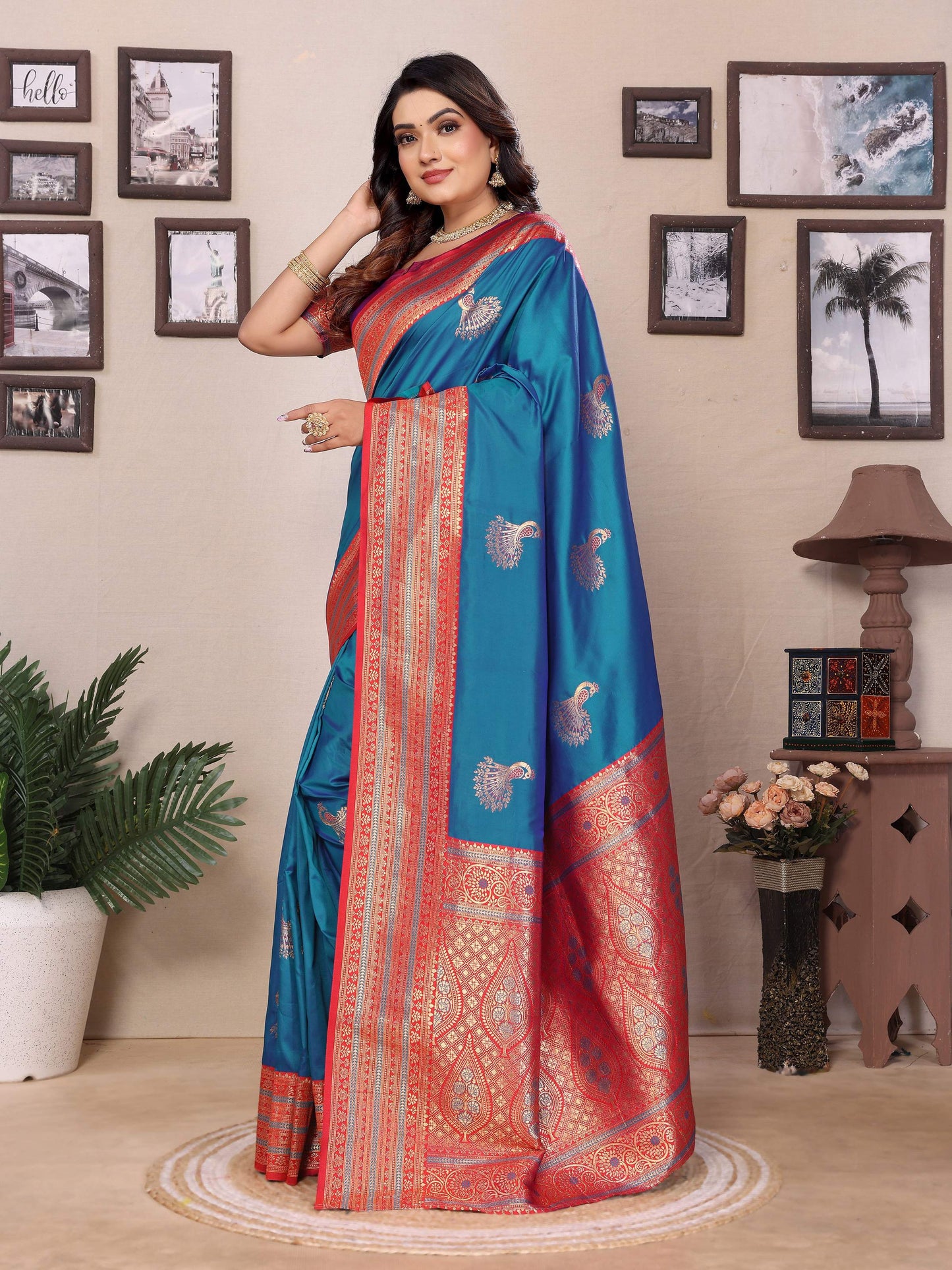 Sonakshi Women's Morepeach Banarasi Silk Zari Woven Traditional Saree with Blouse | Swadesiicart