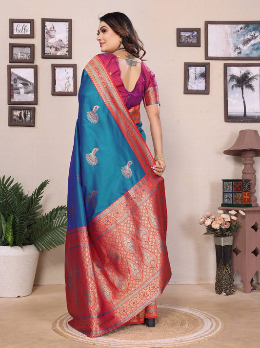 Sonakshi Women's Morepeach Banarasi Silk Zari Woven Traditional Saree with Blouse | Swadesiicart