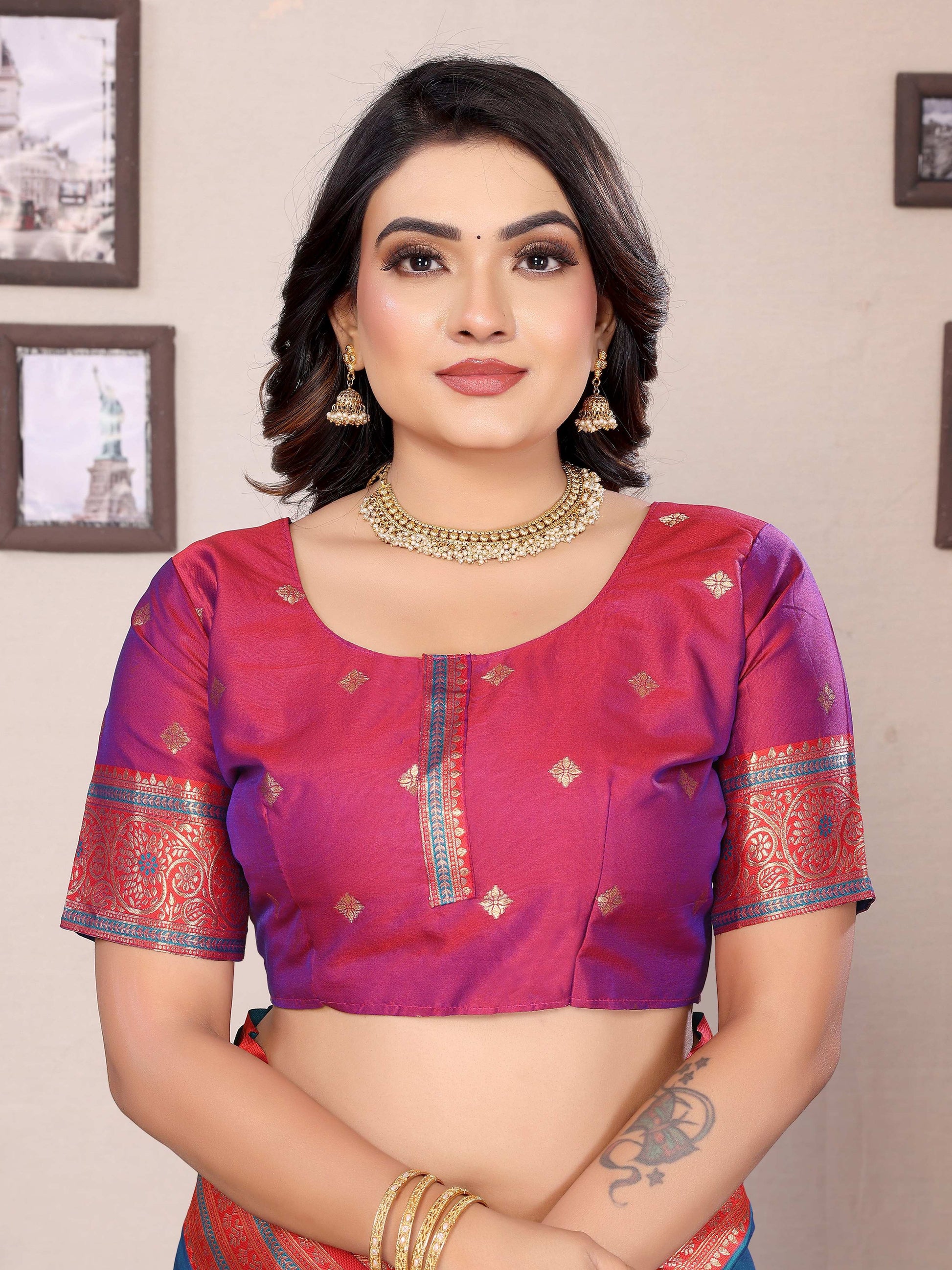 Sonakshi Women's Morepeach Banarasi Silk Zari Woven Traditional Saree with Blouse | Swadesiicart