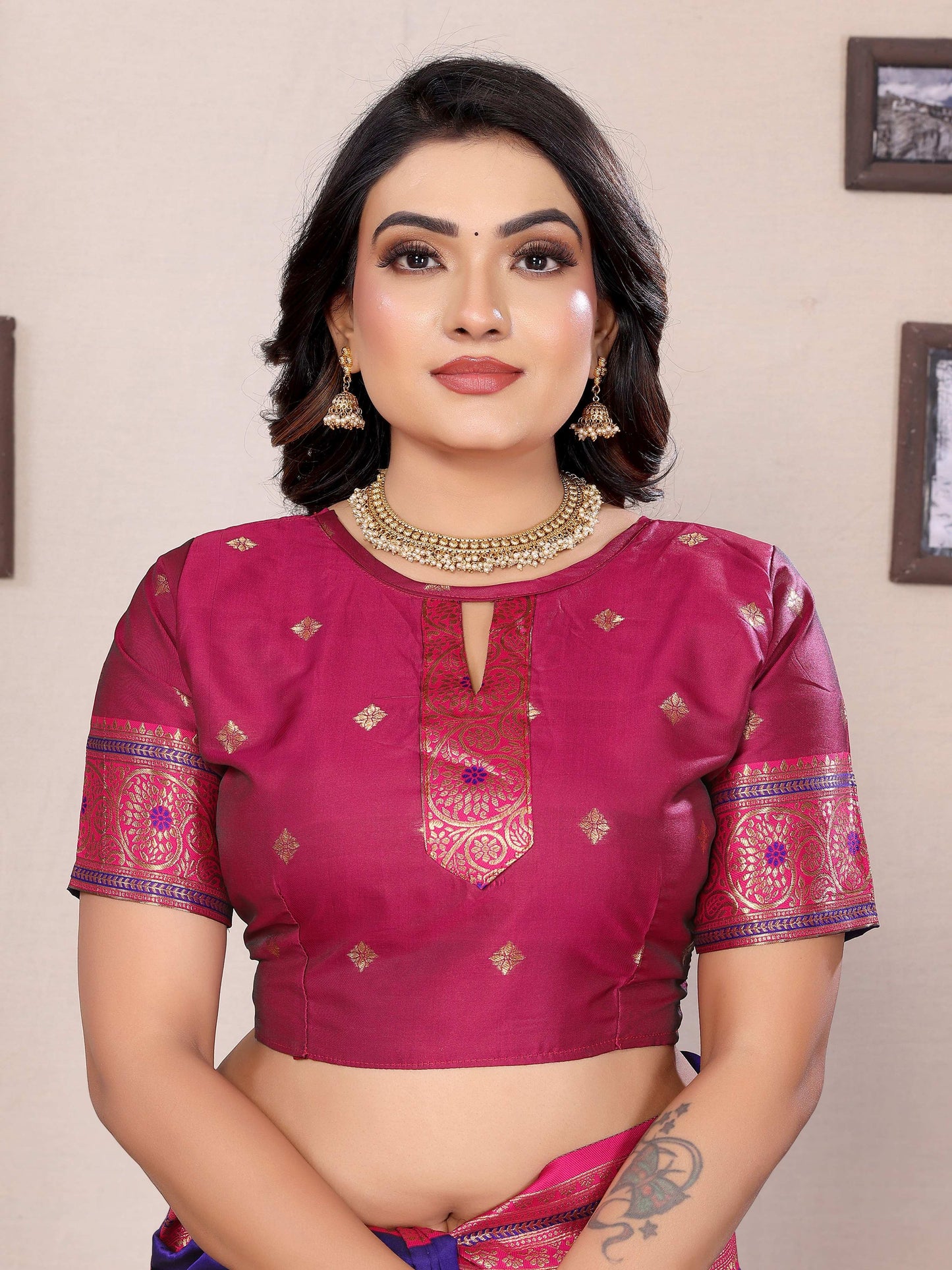 Sonakshi Women's Royal Blue Banarasi Silk Zari Woven Traditional Saree with Blouse | Swadesiicart