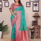 Sonakshi Women's Teal Banarasi Silk Zari Woven Traditional Saree with Blouse | Swadesiicart