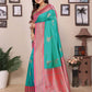 Sonakshi Women's Teal Banarasi Silk Zari Woven Traditional Saree with Blouse | Swadesiicart