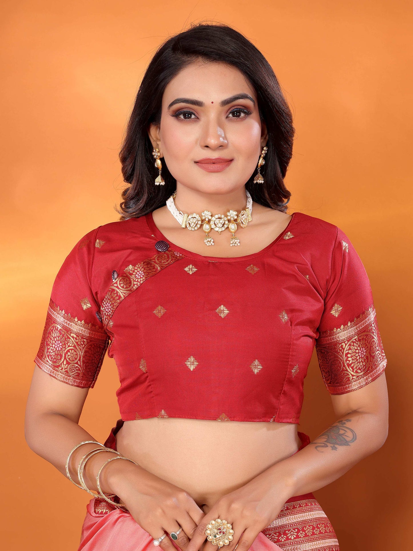 Sonakshi Women's Pink Banarasi Silk Zari Woven Traditional Saree with Blouse | Swadesiicart