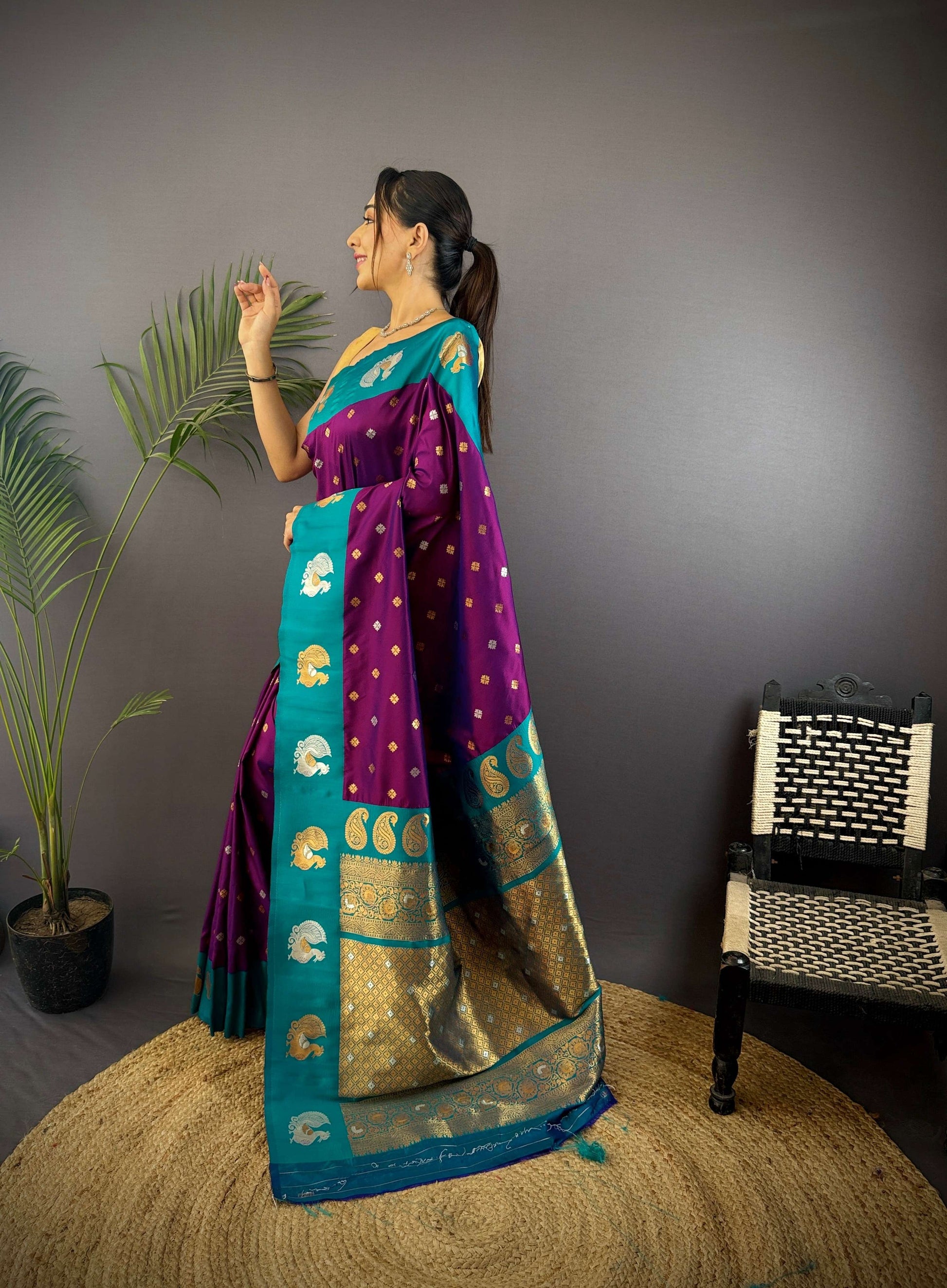 Sonakshi Women's Jamli Banarasi Silk Zari Weaving Saree with Blouse | Swadesiicart