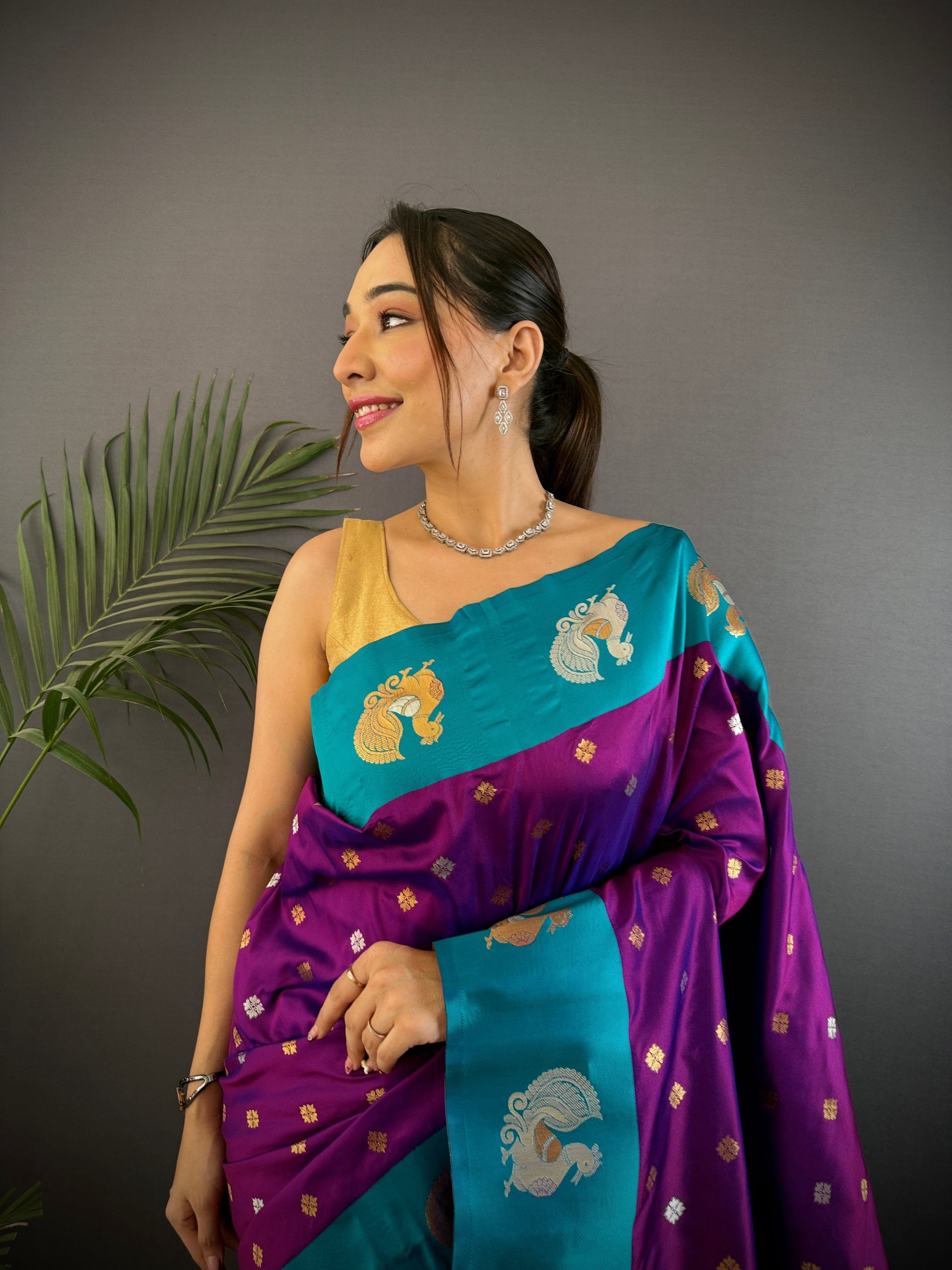 Sonakshi Women's Jamli Banarasi Silk Zari Weaving Saree with Blouse | Swadesiicart