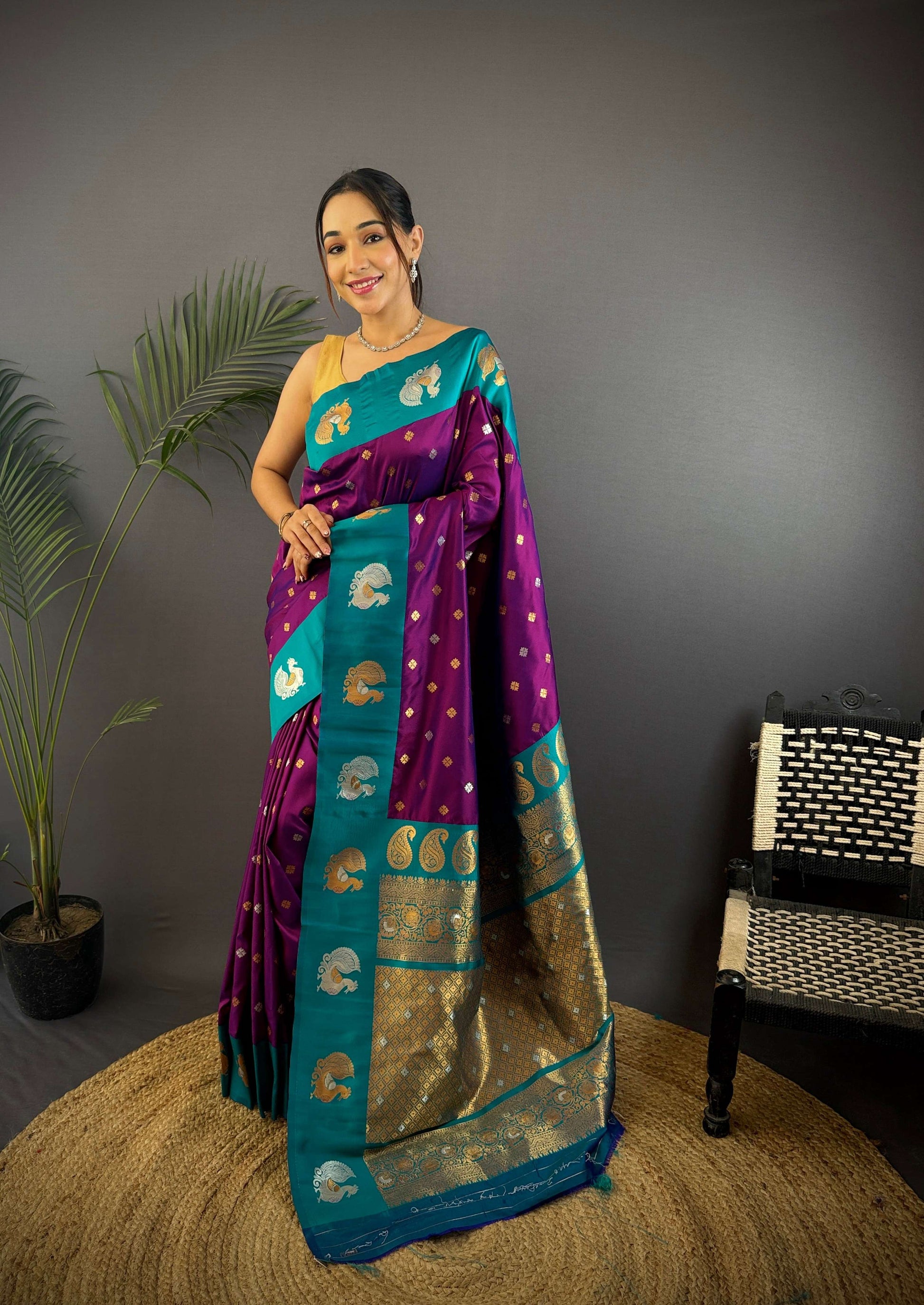 Sonakshi Women's Jamli Banarasi Silk Zari Weaving Saree with Blouse | Swadesiicart