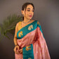 Sonakshi Women's Peach Banarasi Silk Zari Weaving Saree with Blouse | Swadesiicart