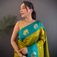 Sonakshi Women's Mehendi Banarasi Silk Zari Weaving Saree with Blouse | Swadesiicart
