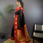 Sonakshi Women's Black Banarasi Silk Zari Weaving Saree with Blouse | Swadesiicart