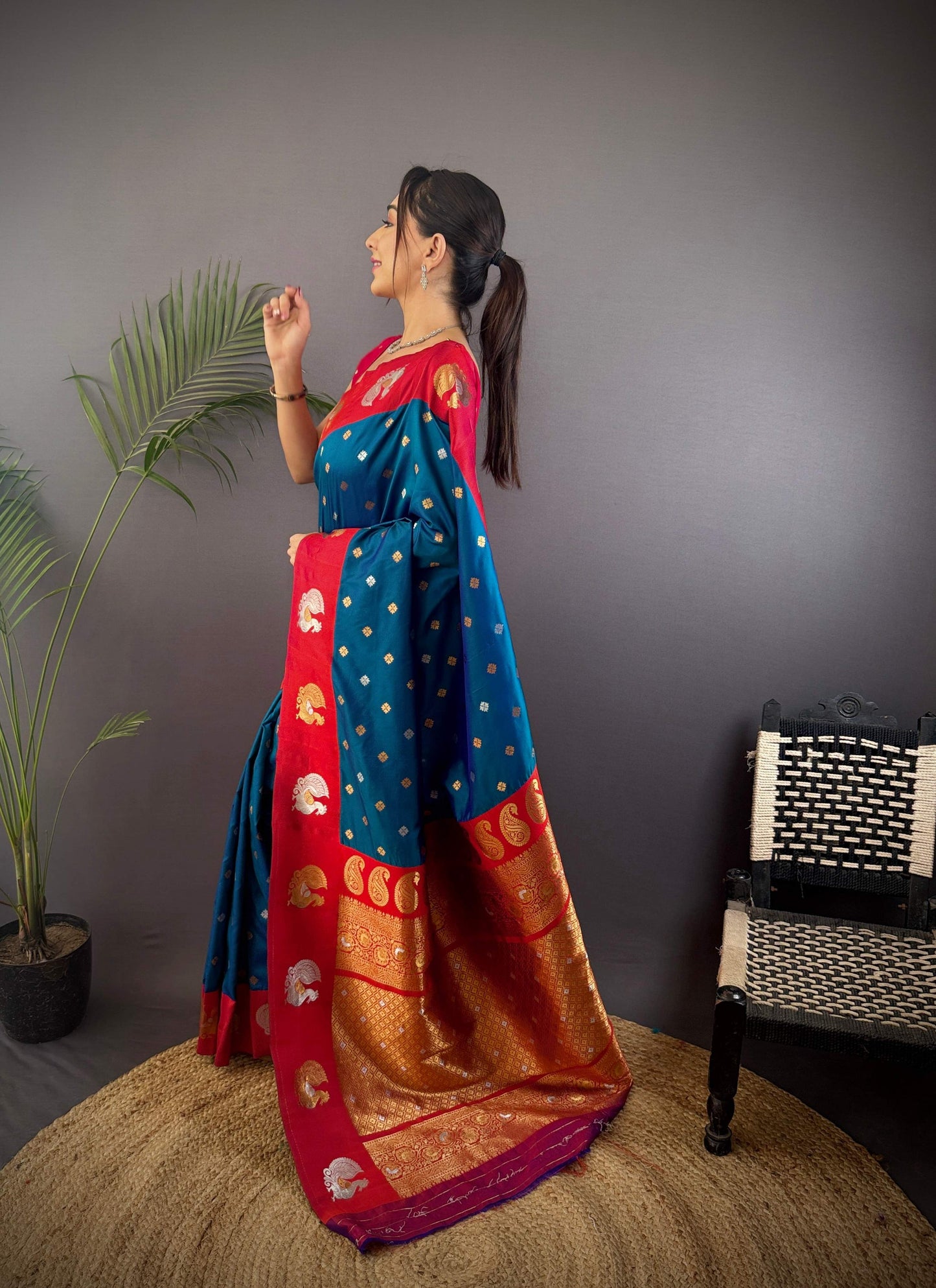 Sonakshi Women's Morepeach Banarasi Silk Zari Weaving Saree with Blouse | Swadesiicart