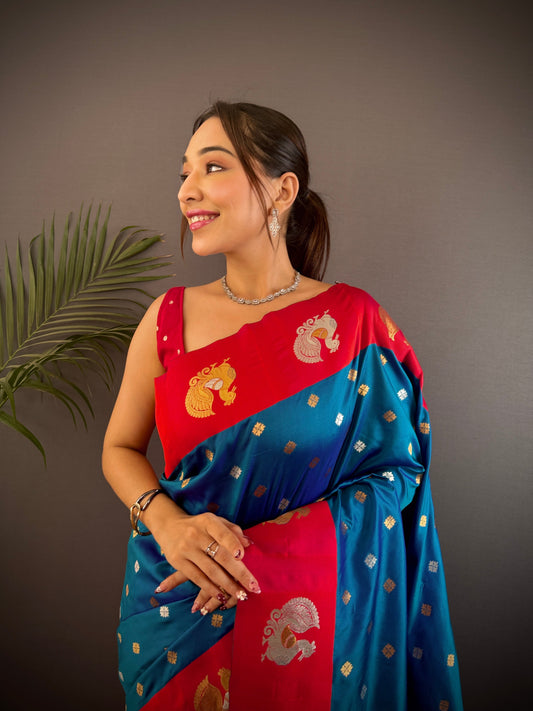 Sonakshi Women's Morepeach Banarasi Silk Zari Weaving Saree with Blouse | Swadesiicart
