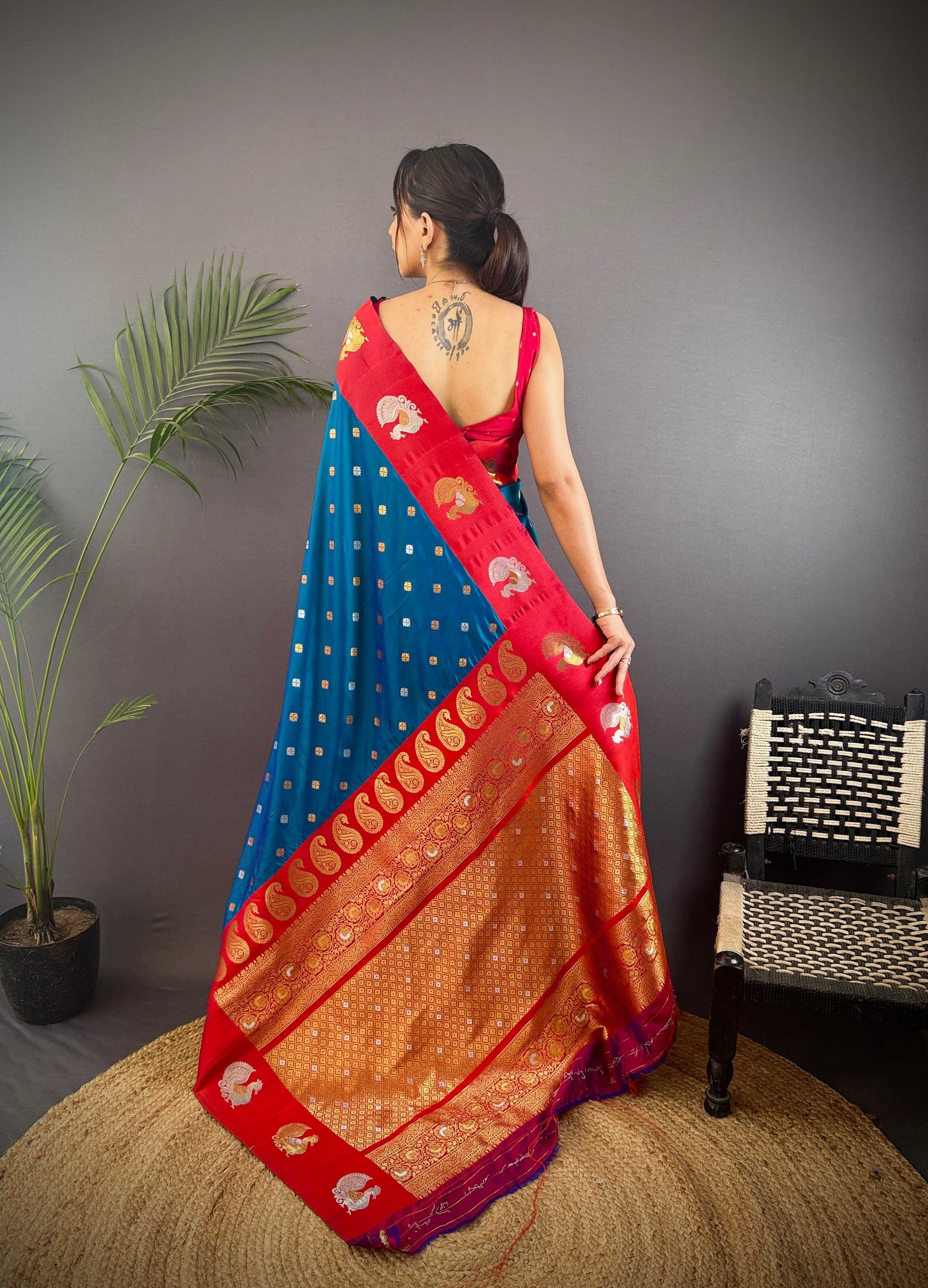 Sonakshi Women's Morepeach Banarasi Silk Zari Weaving Saree with Blouse | Swadesiicart