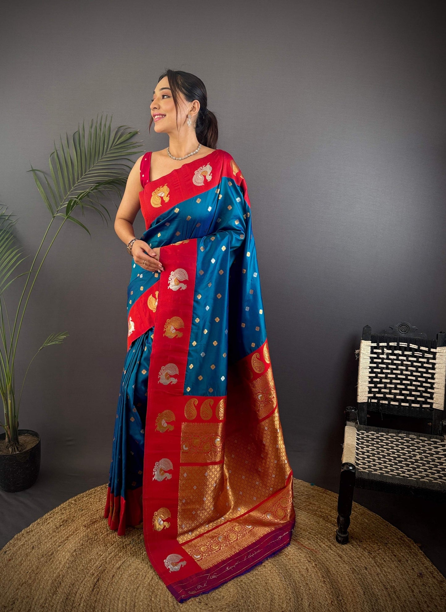 Sonakshi Women's Morepeach Banarasi Silk Zari Weaving Saree with Blouse | Swadesiicart