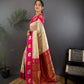 Sonakshi Women's White Banarasi Silk Zari Weaving Saree with Blouse | Swadesiicart