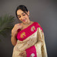 Sonakshi Women's White Banarasi Silk Zari Weaving Saree with Blouse | Swadesiicart