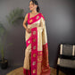 Sonakshi Women's White Banarasi Silk Zari Weaving Saree with Blouse | Swadesiicart