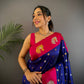Sonakshi Women's Blue Banarasi Silk Zari Weaving Saree with Blouse | Swadesiicart