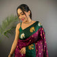 Sonakshi Women's Wine Banarasi Silk Zari Weaving Saree with Blouse | Swadesiicart