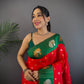 Sonakshi Women's Red Banarasi Silk Zari Weaving Saree with Blouse | Swadesiicart