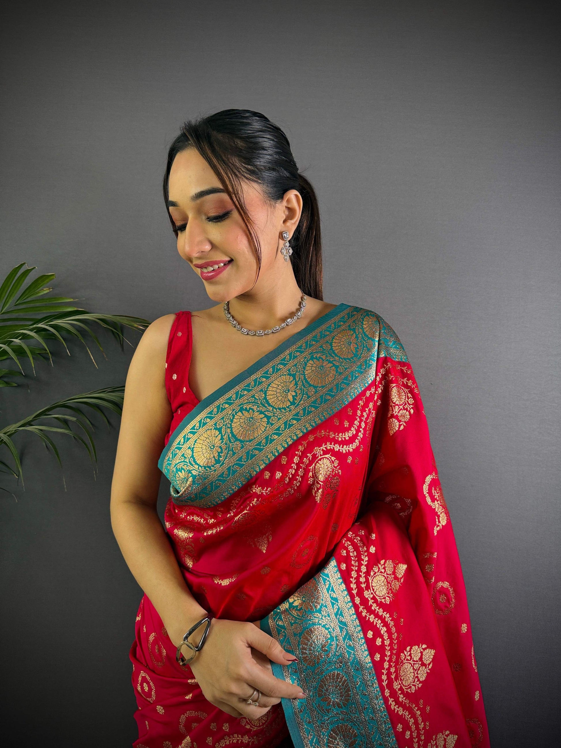 Sonakshi Women's Maharani Banarasi Silk Zari Weaving Saree with Blouse | Swadesiicart