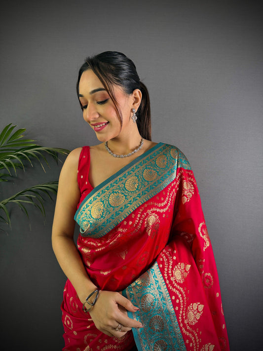 Sonakshi Women's Maharani Banarasi Silk Zari Weaving Saree with Blouse | Swadesiicart
