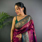 Sonakshi Women's Wine Banarasi Silk Zari Weaving Saree with Blouse | Swadesiicart