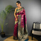 Sonakshi Women's Wine Banarasi Silk Zari Weaving Saree with Blouse | Swadesiicart