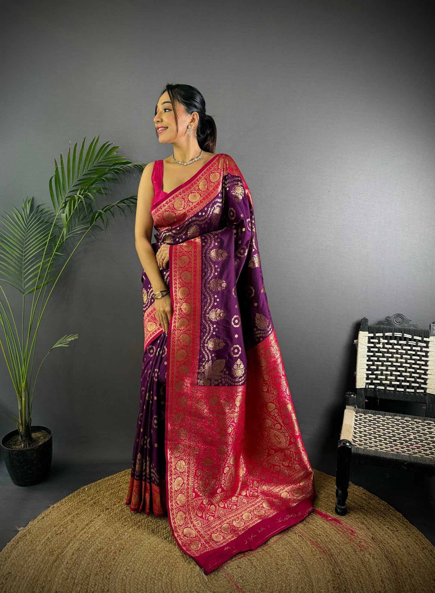 Sonakshi Women's Jamli Banarasi Silk Zari Weaving Saree with Blouse | Swadesiicart