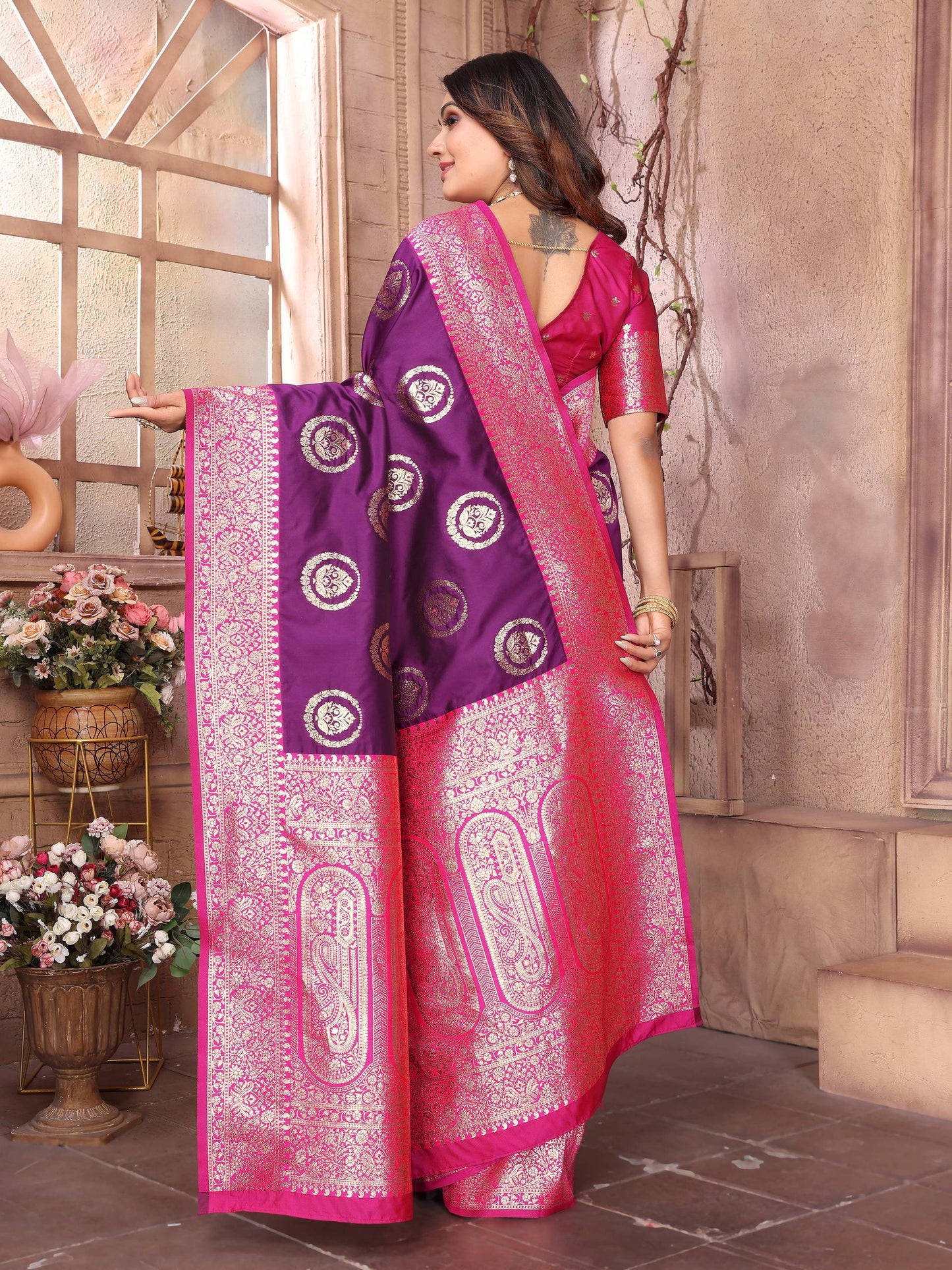 Sonakshi Women's Jamli Banarasi Silk Zari Weaving Saree with Blouse | Swadesiicart
