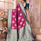 Sonakshi Women's Wine Banarasi Silk Zari Weaving Saree with Blouse | Swadesiicart