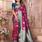 Sonakshi Women's Wine Banarasi Silk Zari Weaving Saree with Blouse | Swadesiicart