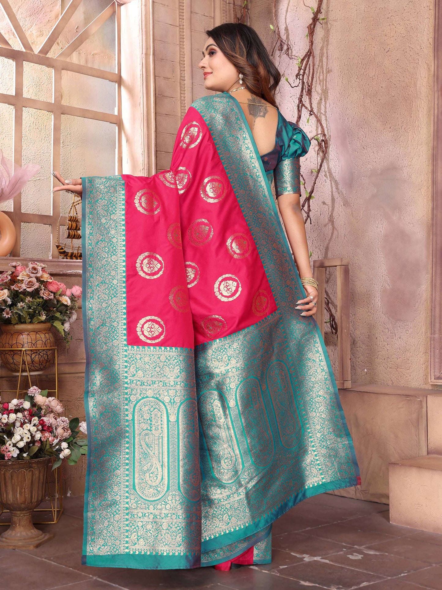 Sonakshi Women's Maharani Banarasi Silk Zari Weaving Saree with Blouse | Swadesiicart