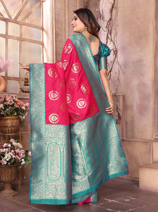 Sonakshi Women's Maharani Banarasi Silk Zari Weaving Saree with Blouse | Swadesiicart