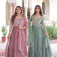 Sonakshi Women's Onion & Pista Faux Blooming With Sequins Multi Thread Beads Embroidered Work Anarkali Gown Set With Dupatta - Swadesiicart