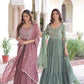 Sonakshi Women's Onion & Pista Faux Blooming With Sequins Multi Thread Beads Embroidered Work Anarkali Gown Set With Dupatta - Swadesiicart