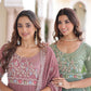 Sonakshi Women's Onion & Pista Faux Blooming With Sequins Multi Thread Beads Embroidered Work Anarkali Gown Set With Dupatta - Swadesiicart