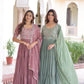 Sonakshi Women's Onion & Pista Faux Blooming With Sequins Multi Thread Beads Embroidered Work Anarkali Gown Set With Dupatta - Swadesiicart