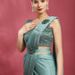 Sea Green Imported Crush Lycra Texture Pattern Ready to Wear Saree with stitched Blouse - Nirvana | Swadesiicart